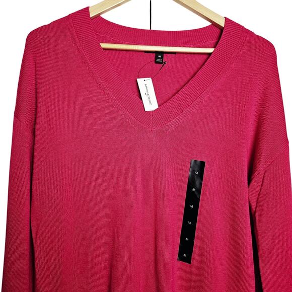 Banana Republic NWT Women's Berry Pink Knit Bishop Sleeve V-Neck Sweater Size M - Picture 2 of 8
